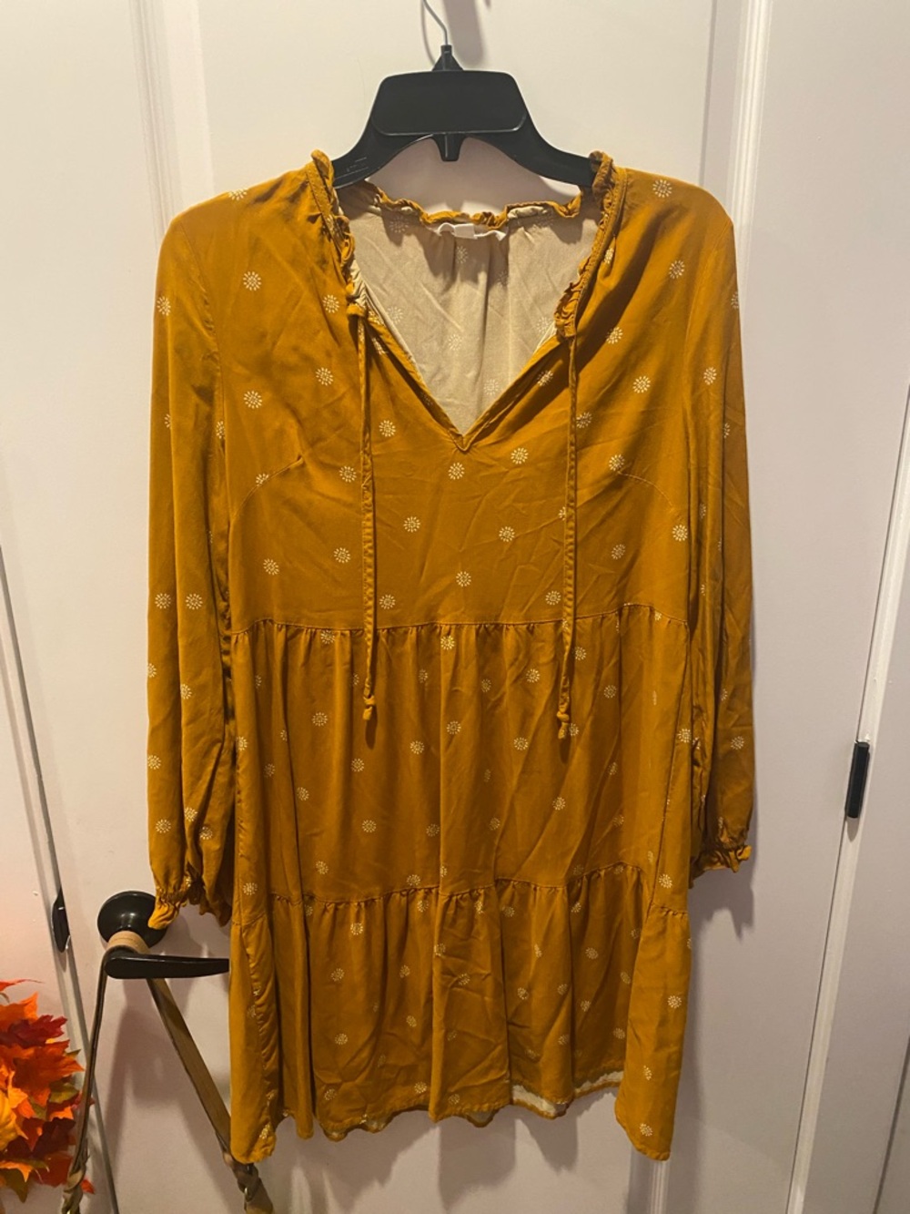 Lucky Brand Mustard Tiered V-Neck Long Sleeve Dress